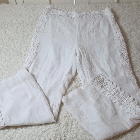 crazy cat Pants - Crazy Cat Gayzy Boho Coastal White Pants Lace Trim Fully Lined Sz XL